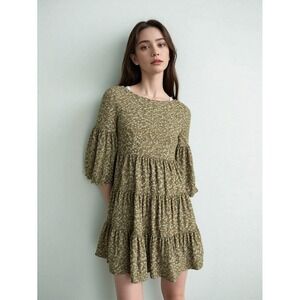 Natural Life Charlotte‎ Mini Dress Floral V-Neck Flowy Tiered Peasant Cottage